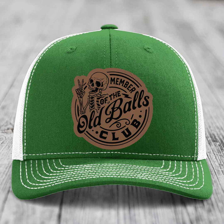 Member of the Old Balls Club - Leather Patch Hat - Dark Brown to Black Patch - Richardson 112 Snapback Trucker Hat