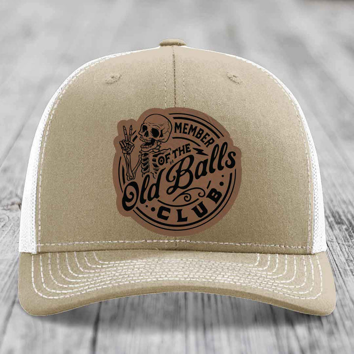 Member of the Old Balls Club - Leather Patch Hat - Dark Brown to Black Patch - Richardson 112 Snapback Trucker Hat