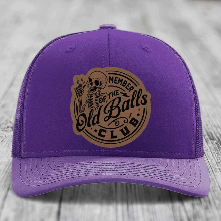 Member of the Old Balls Club - Leather Patch Hat - Dark Brown to Black Patch - Richardson 112 Snapback Trucker Hat