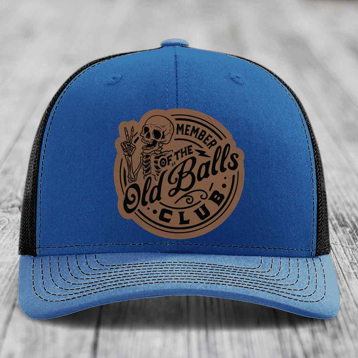 Member of the Old Balls Club - Leather Patch Hat - Dark Brown to Black Patch - Richardson 112 Snapback Trucker Hat