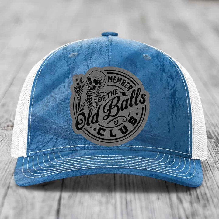 Member of the Old Balls Club - Leather Patch Hat - Grey to Black Patch - Richardson 112PFP Snapback Trucker Hat