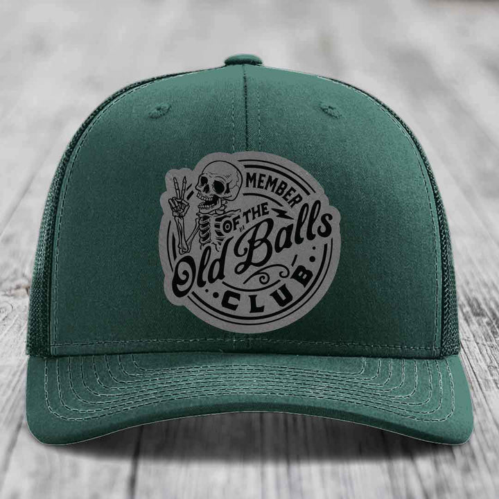 Member of the Old Balls Club - Leather Patch Hat - Grey to Black Patch - Richardson 112 Snapback Trucker Hat