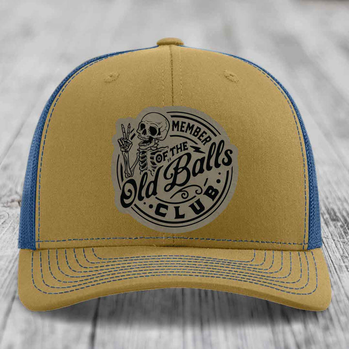 Member of the Old Balls Club - Leather Patch Hat - Light Brown to Black Patch - Richardson 112 Snapback Trucker Hat