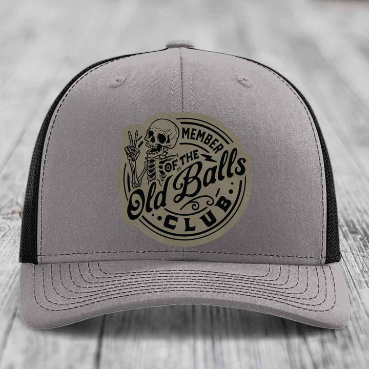 Member of the Old Balls Club - Leather Patch Hat - Light Brown to Black Patch - Richardson 112 Snapback Trucker Hat