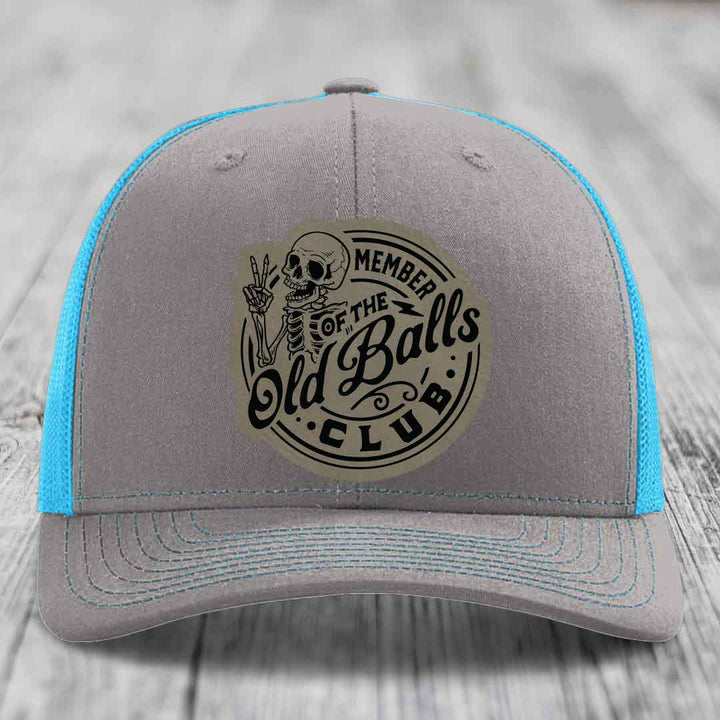 Member of the Old Balls Club - Leather Patch Hat - Light Brown to Black Patch - Richardson 112 Snapback Trucker Hat
