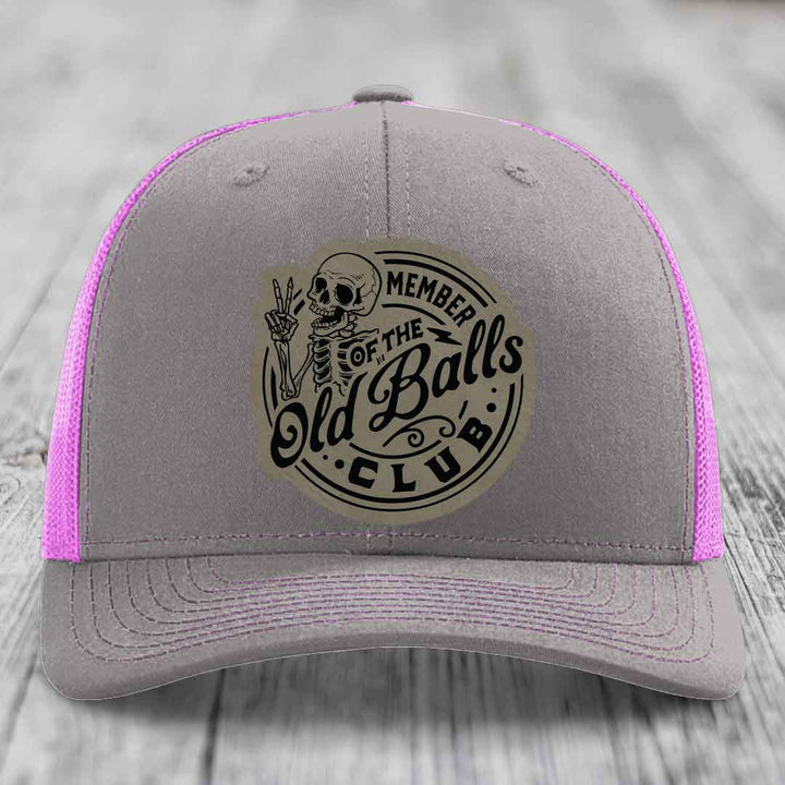 Member of the Old Balls Club - Leather Patch Hat - Light Brown to Black Patch - Richardson 112 Snapback Trucker Hat