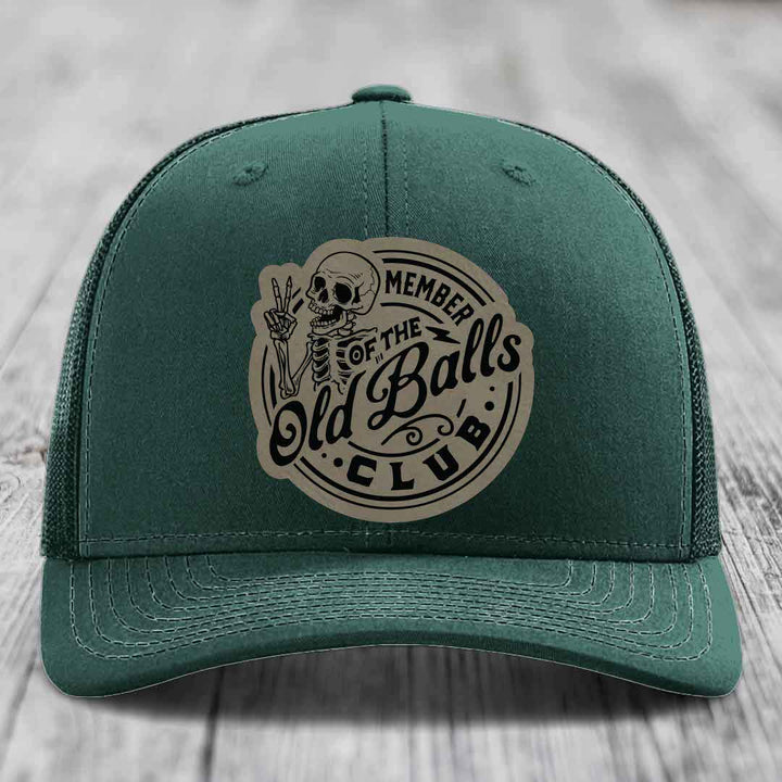 Member of the Old Balls Club - Leather Patch Hat - Light Brown to Black Patch - Richardson 112 Snapback Trucker Hat