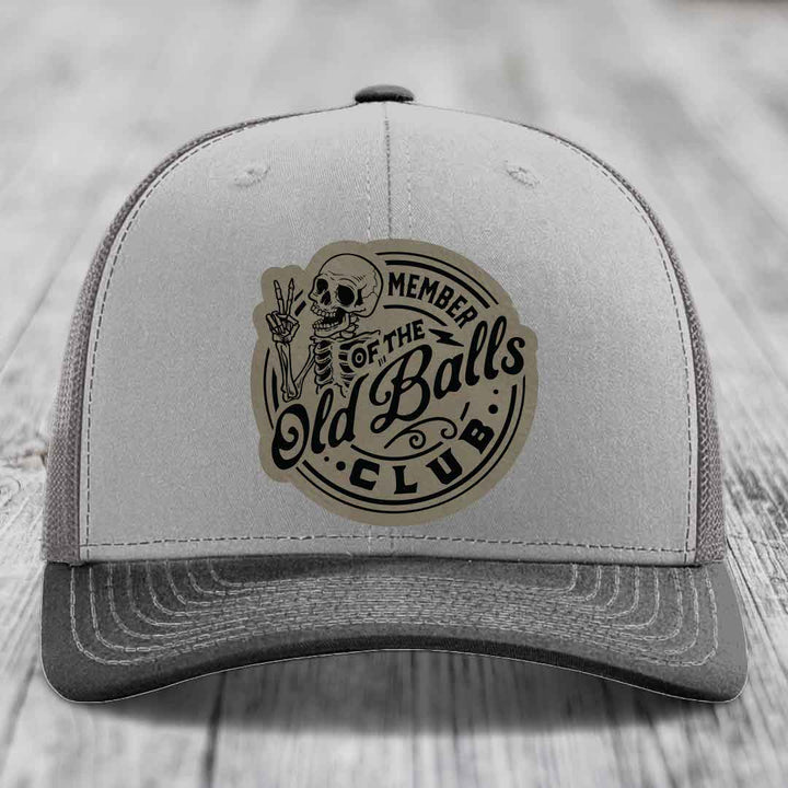Member of the Old Balls Club - Leather Patch Hat - Light Brown to Black Patch - Richardson 112 Snapback Trucker Hat