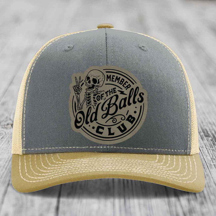 Member of the Old Balls Club - Leather Patch Hat - Light Brown to Black Patch - Richardson 112 Snapback Trucker Hat