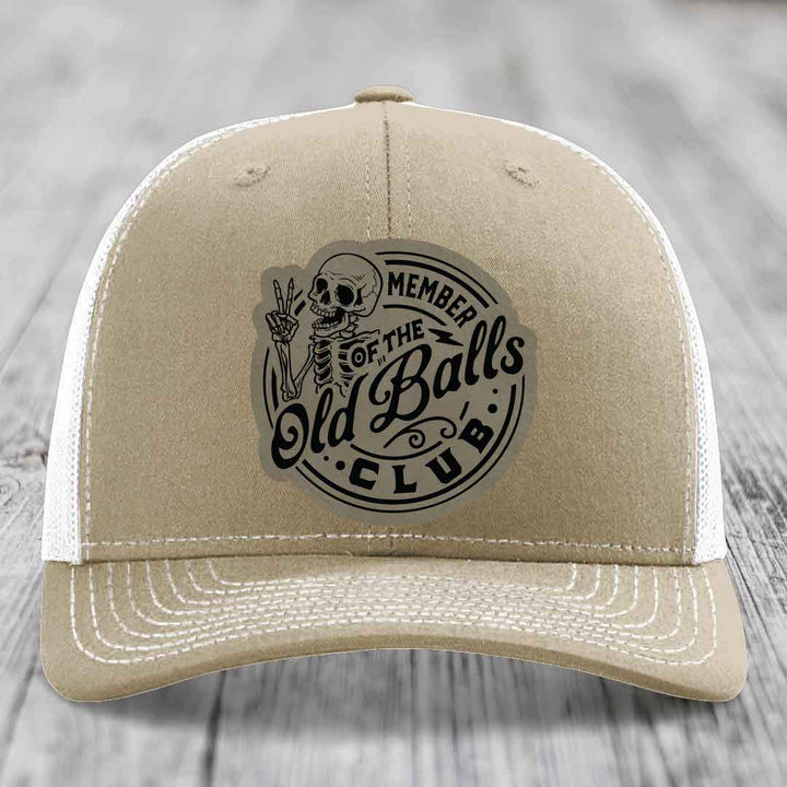 Member of the Old Balls Club - Leather Patch Hat - Light Brown to Black Patch - Richardson 112 Snapback Trucker Hat