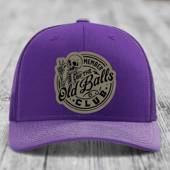 Member of the Old Balls Club - Leather Patch Hat - Light Brown to Black Patch - Richardson 112 Snapback Trucker Hat