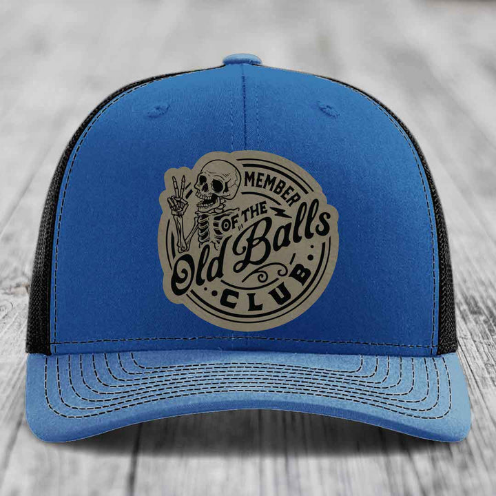 Member of the Old Balls Club - Leather Patch Hat - Light Brown to Black Patch - Richardson 112 Snapback Trucker Hat