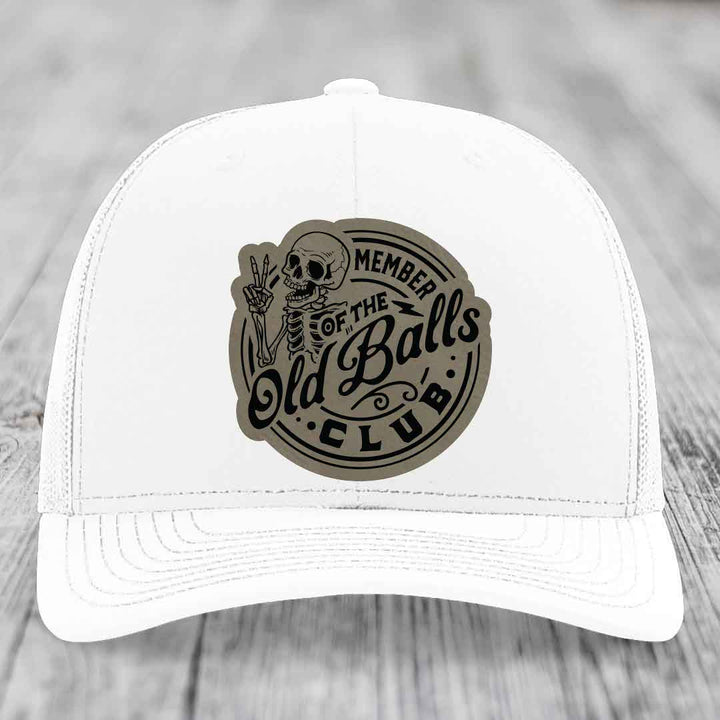 Member of the Old Balls Club - Leather Patch Hat - Light Brown to Black Patch - Richardson 112 Snapback Trucker Hat