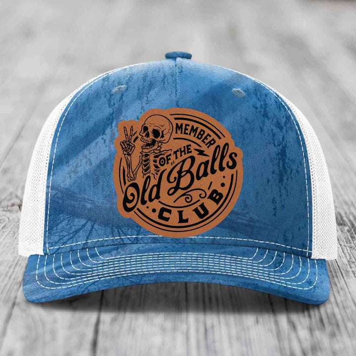 Member of the Old Balls Club - Leather Patch Hat - Rawhide to Black Patch - Richardson 112PFP Snapback Trucker Hat