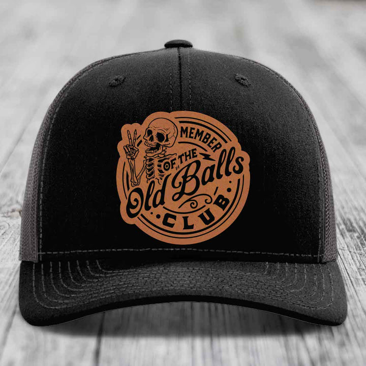 Member of the Old Balls Club - Leather Patch Hat - Rawhide to Black Patch - Richardson 112 Snapback Trucker Hat