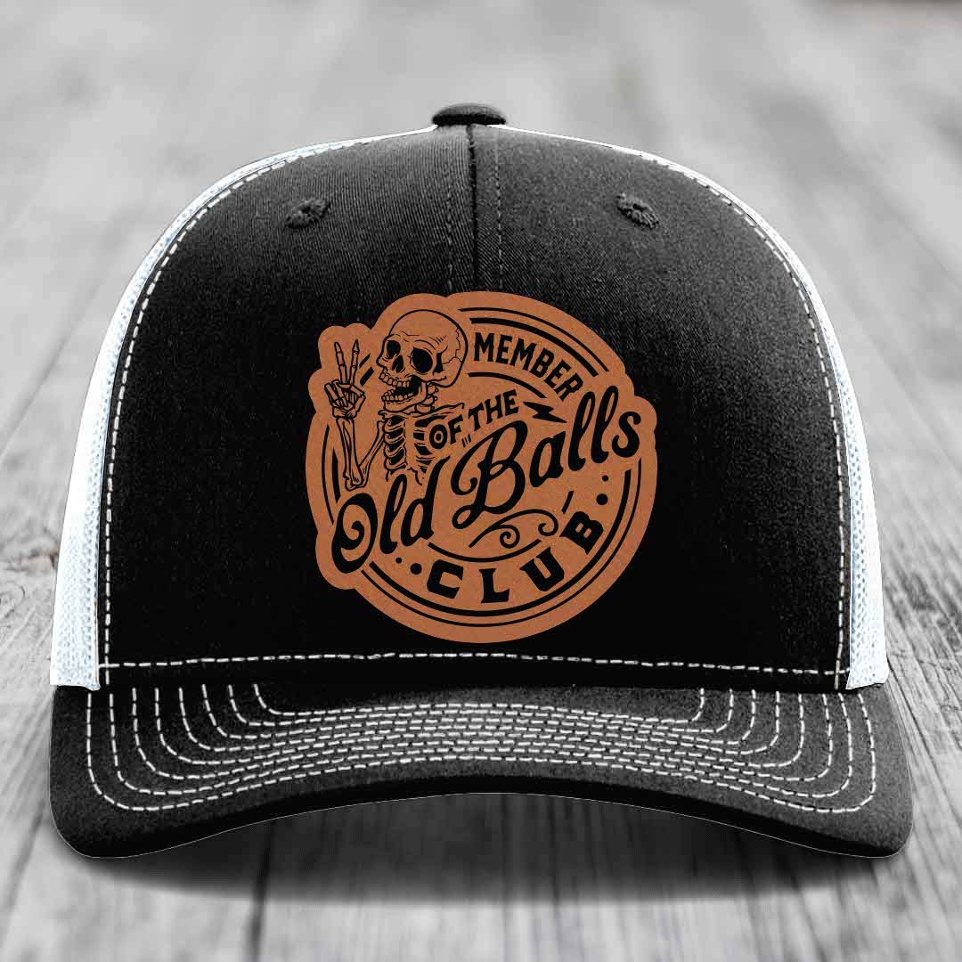 Member of the Old Balls Club - Leather Patch Hat - Rawhide to Black Patch - Richardson 112 Snapback Trucker Hat