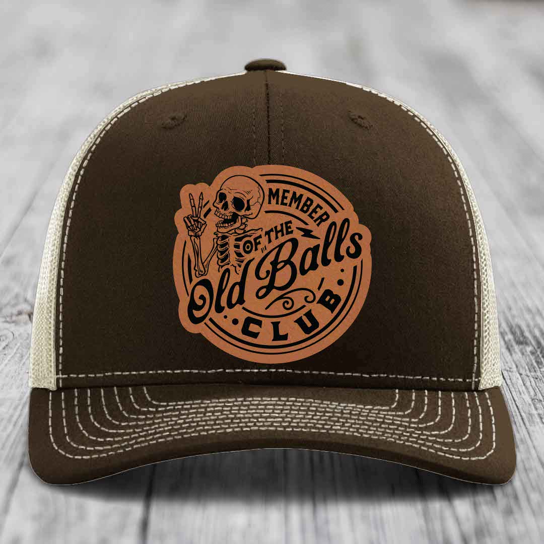 Member of the Old Balls Club - Leather Patch Hat - Rawhide to Black Patch - Richardson 112 Snapback Trucker Hat