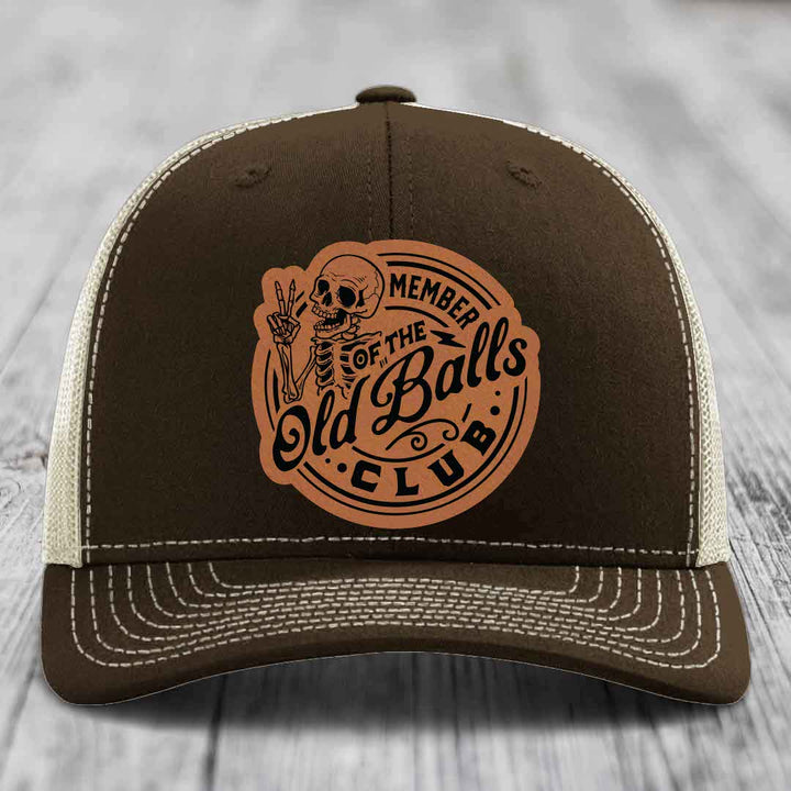 Member of the Old Balls Club - Leather Patch Hat - Rawhide to Black Patch - Richardson 112 Snapback Trucker Hat