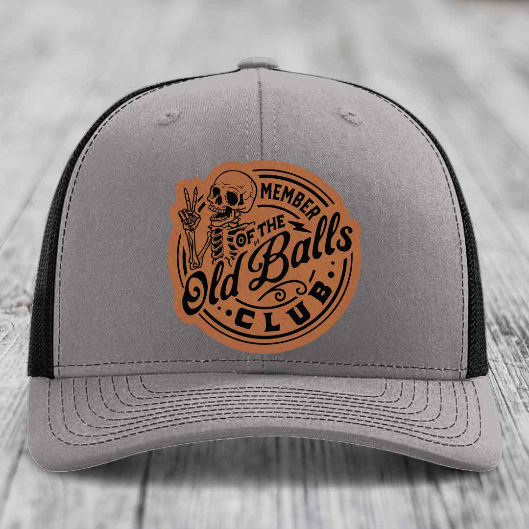 Member of the Old Balls Club - Leather Patch Hat - Rawhide to Black Patch - Richardson 112 Snapback Trucker Hat