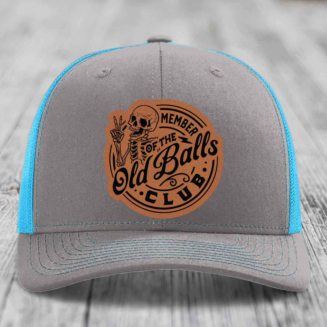 Member of the Old Balls Club - Leather Patch Hat - Rawhide to Black Patch - Richardson 112 Snapback Trucker Hat
