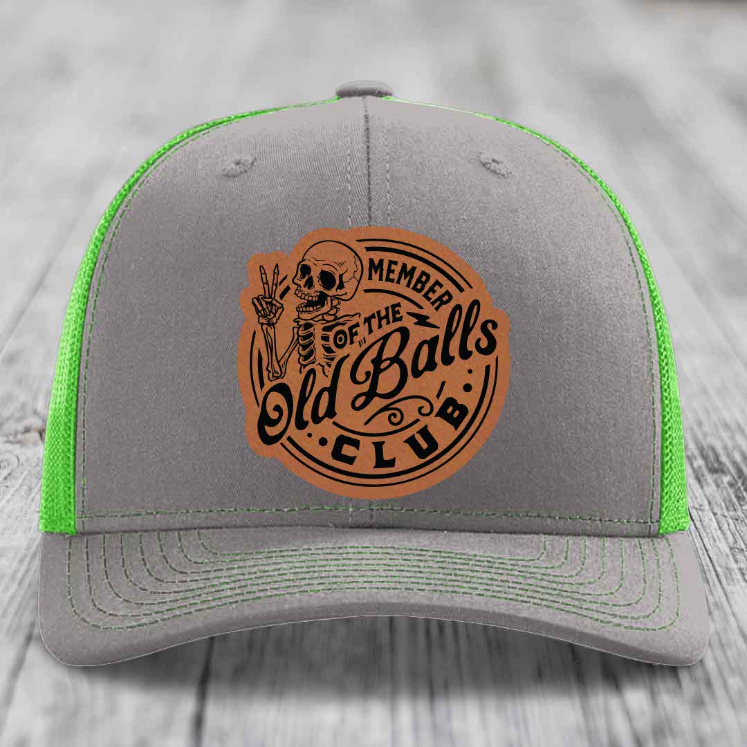Member of the Old Balls Club - Leather Patch Hat - Rawhide to Black Patch - Richardson 112 Snapback Trucker Hat