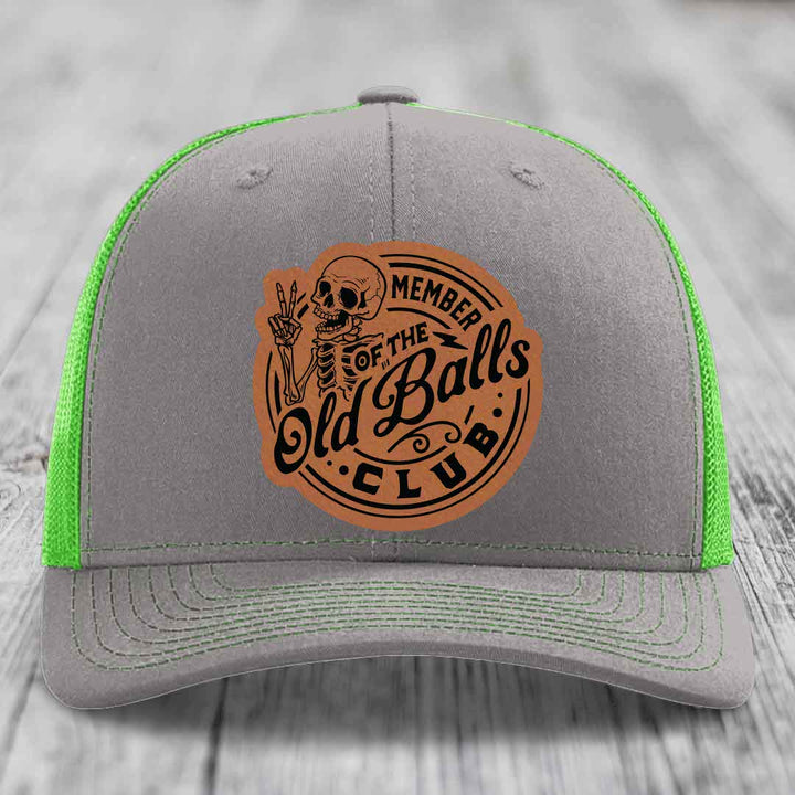 Member of the Old Balls Club - Leather Patch Hat - Rawhide to Black Patch - Richardson 112 Snapback Trucker Hat