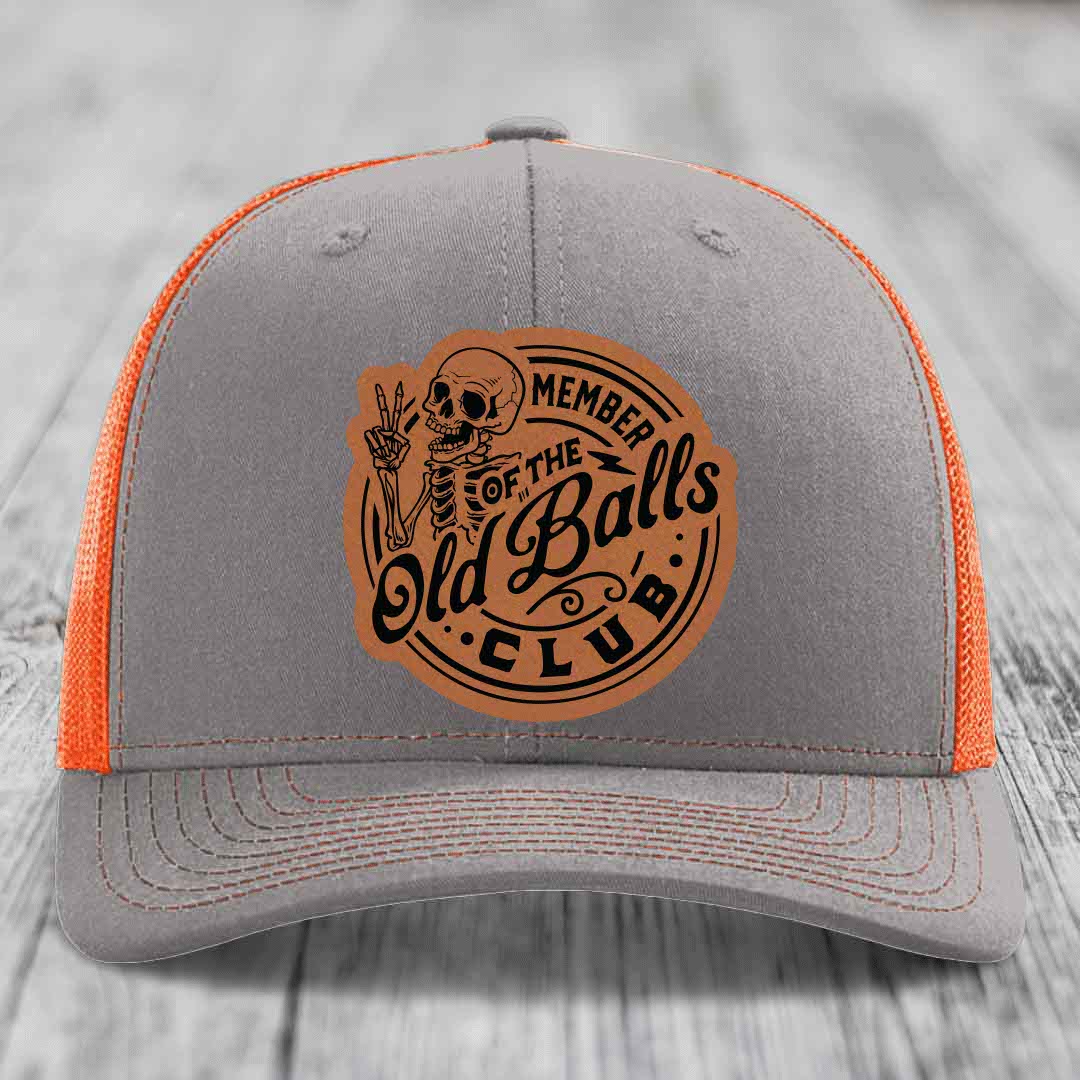 Member of the Old Balls Club - Leather Patch Hat - Rawhide to Black Patch - Richardson 112 Snapback Trucker Hat