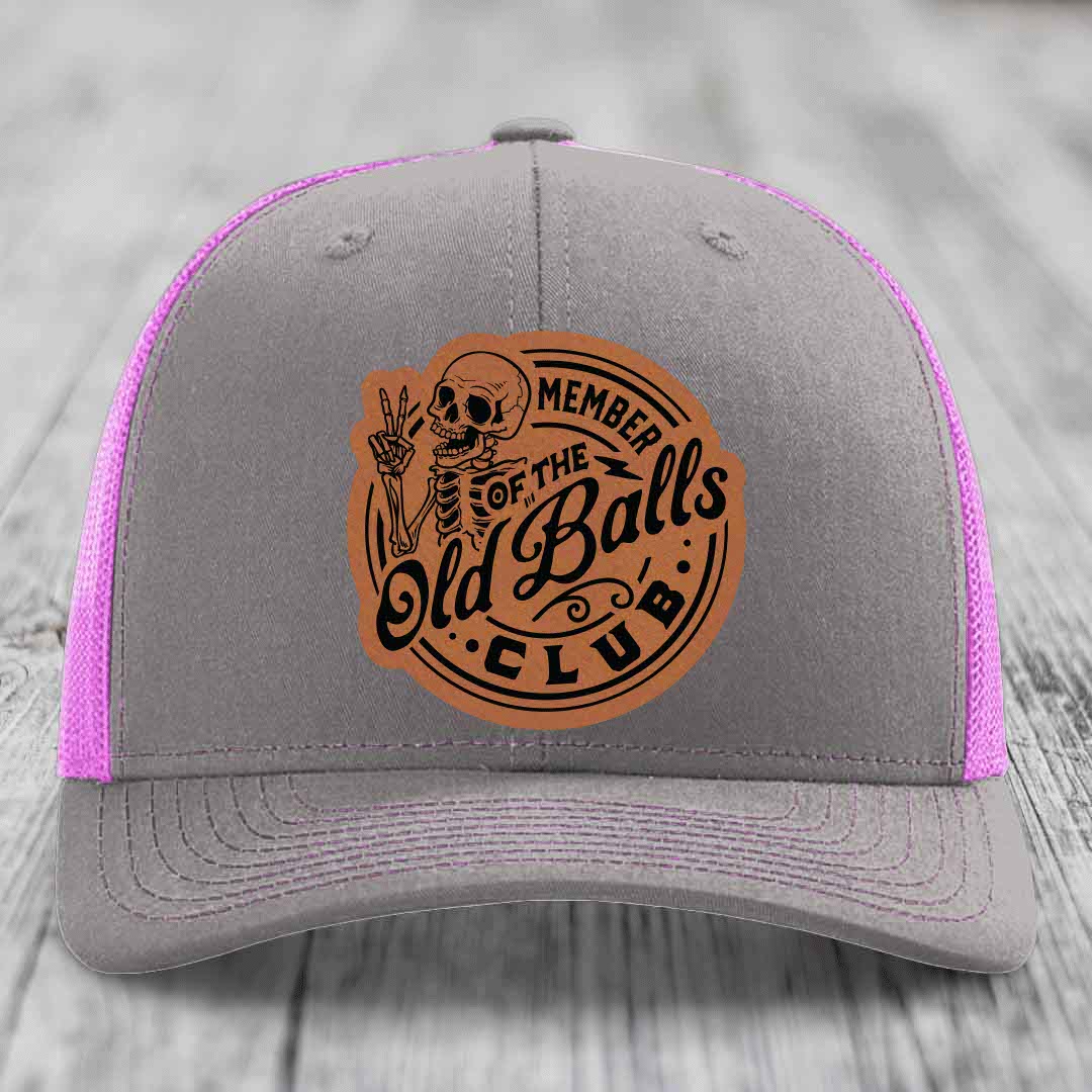 Member of the Old Balls Club - Leather Patch Hat - Rawhide to Black Patch - Richardson 112 Snapback Trucker Hat