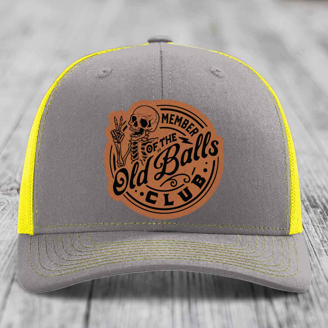 Member of the Old Balls Club - Leather Patch Hat - Rawhide to Black Patch - Richardson 112 Snapback Trucker Hat