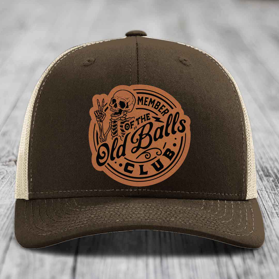 Member of the Old Balls Club - Leather Patch Hat - Rawhide to Black Patch - Richardson 112 Snapback Trucker Hat