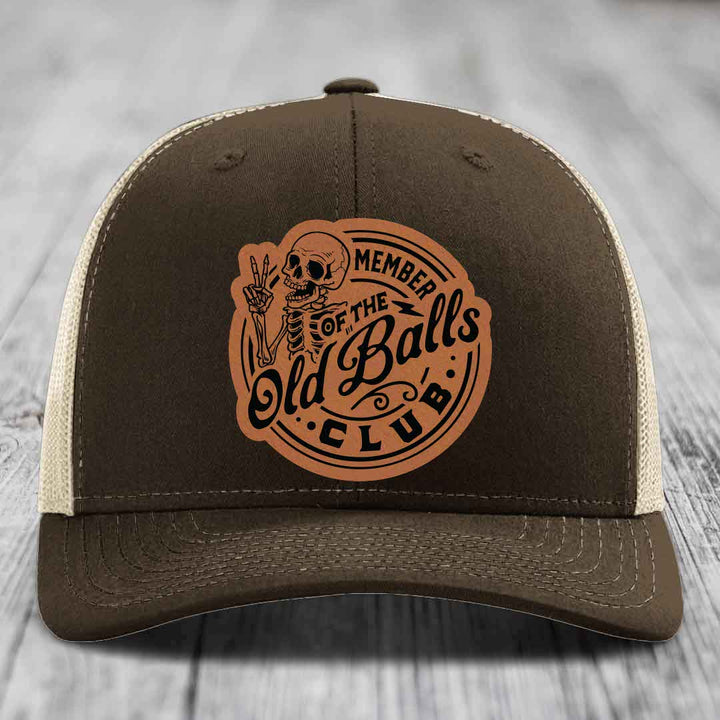 Member of the Old Balls Club - Leather Patch Hat - Rawhide to Black Patch - Richardson 112 Snapback Trucker Hat