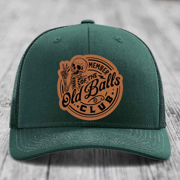 Member of the Old Balls Club - Leather Patch Hat - Rawhide to Black Patch - Richardson 112 Snapback Trucker Hat