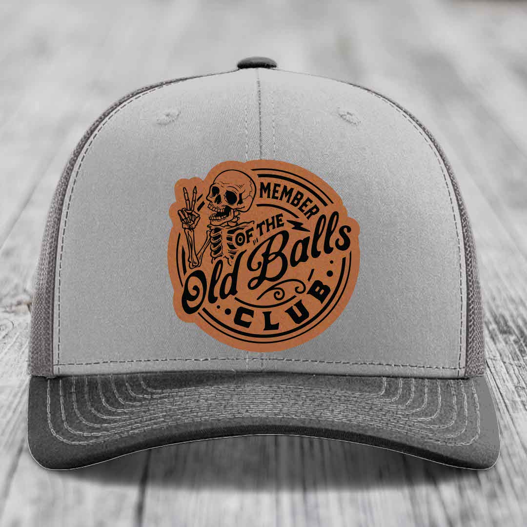 Member of the Old Balls Club - Leather Patch Hat - Rawhide to Black Patch - Richardson 112 Snapback Trucker Hat