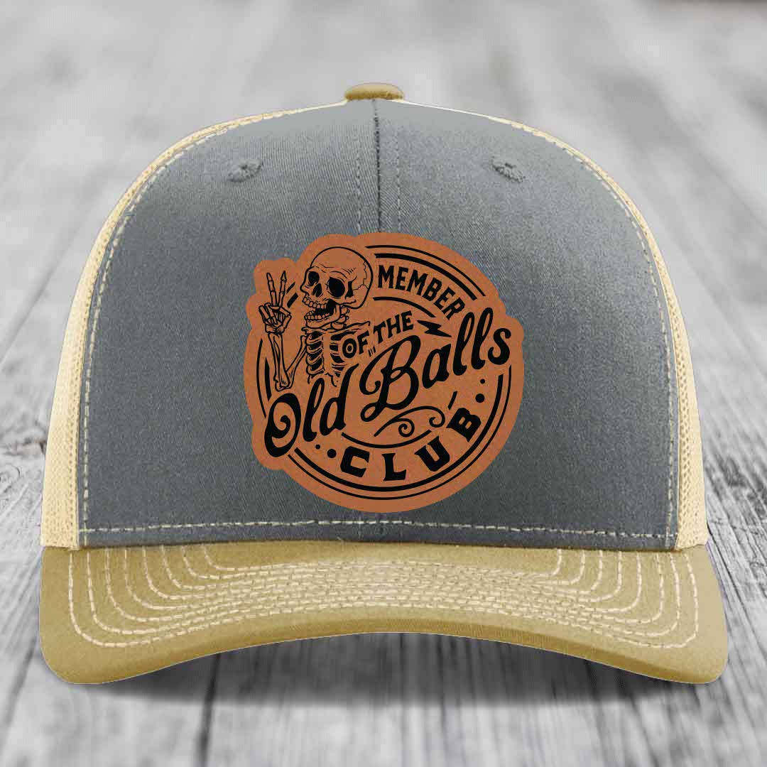 Member of the Old Balls Club - Leather Patch Hat - Rawhide to Black Patch - Richardson 112 Snapback Trucker Hat