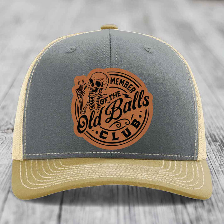 Member of the Old Balls Club - Leather Patch Hat - Rawhide to Black Patch - Richardson 112 Snapback Trucker Hat