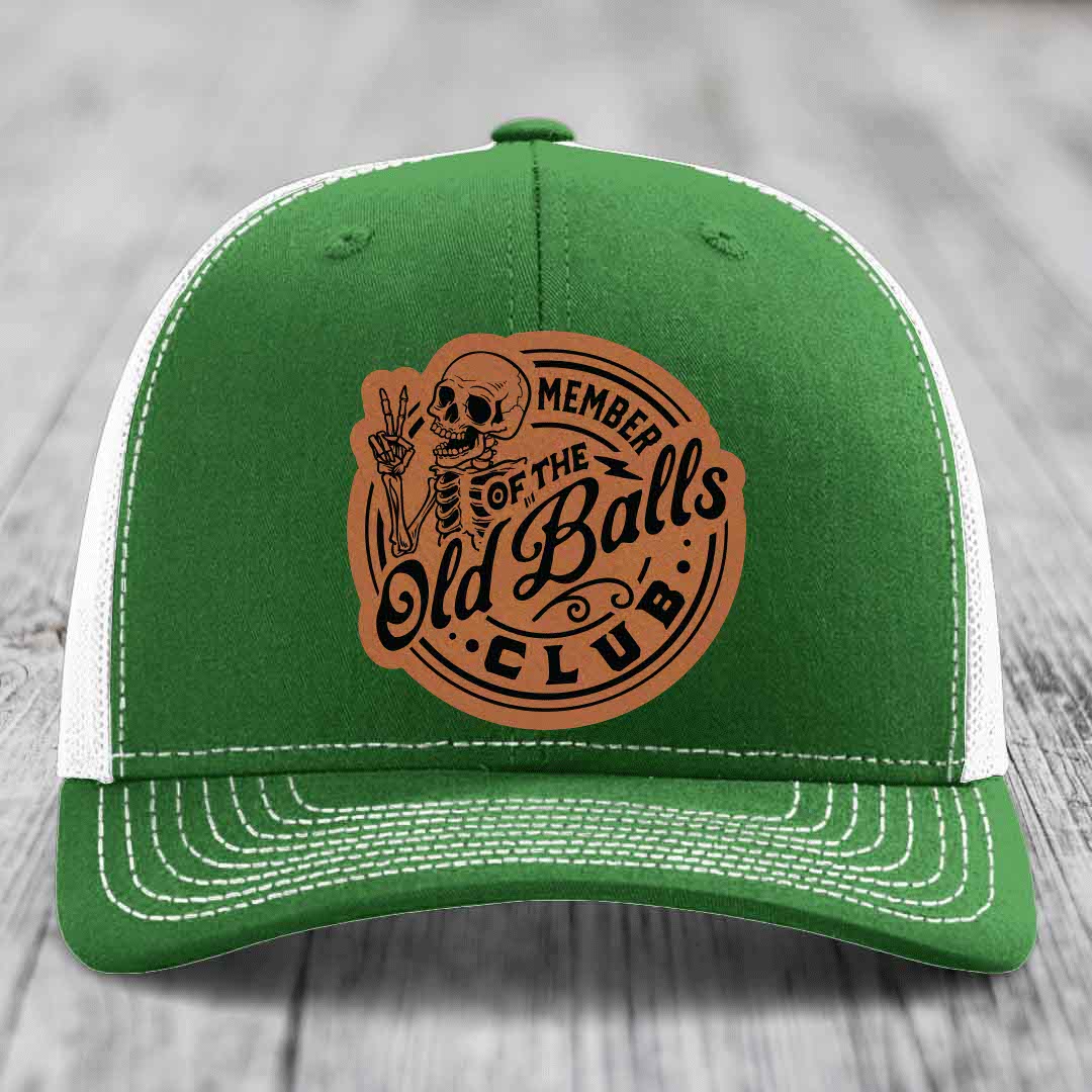Member of the Old Balls Club - Leather Patch Hat - Rawhide to Black Patch - Richardson 112 Snapback Trucker Hat