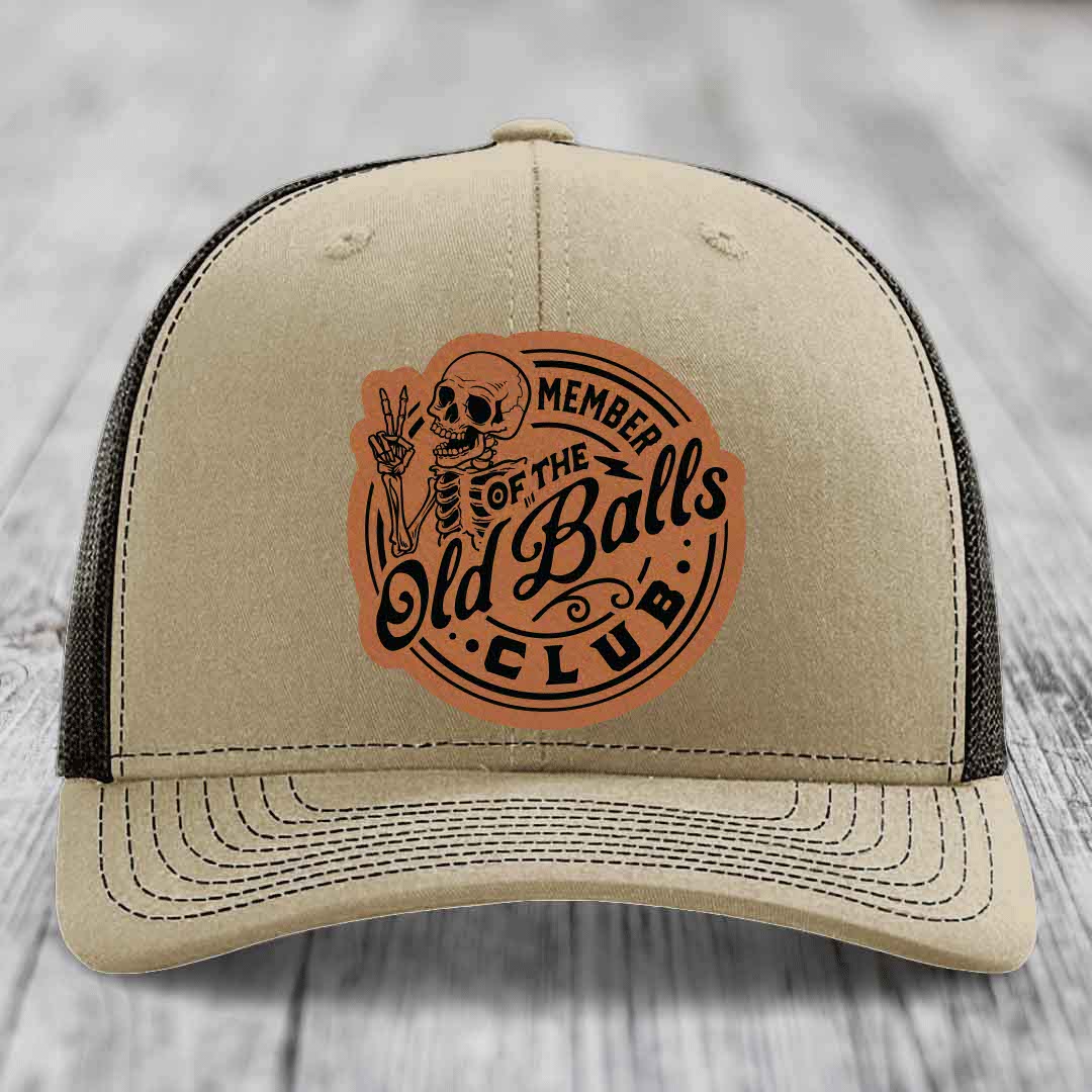 Member of the Old Balls Club - Leather Patch Hat - Rawhide to Black Patch - Richardson 112 Snapback Trucker Hat