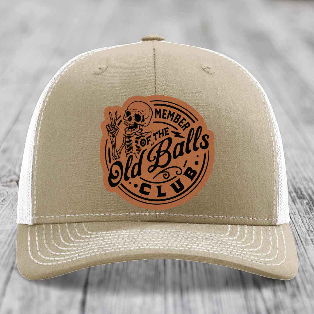 Member of the Old Balls Club - Leather Patch Hat - Rawhide to Black Patch - Richardson 112 Snapback Trucker Hat