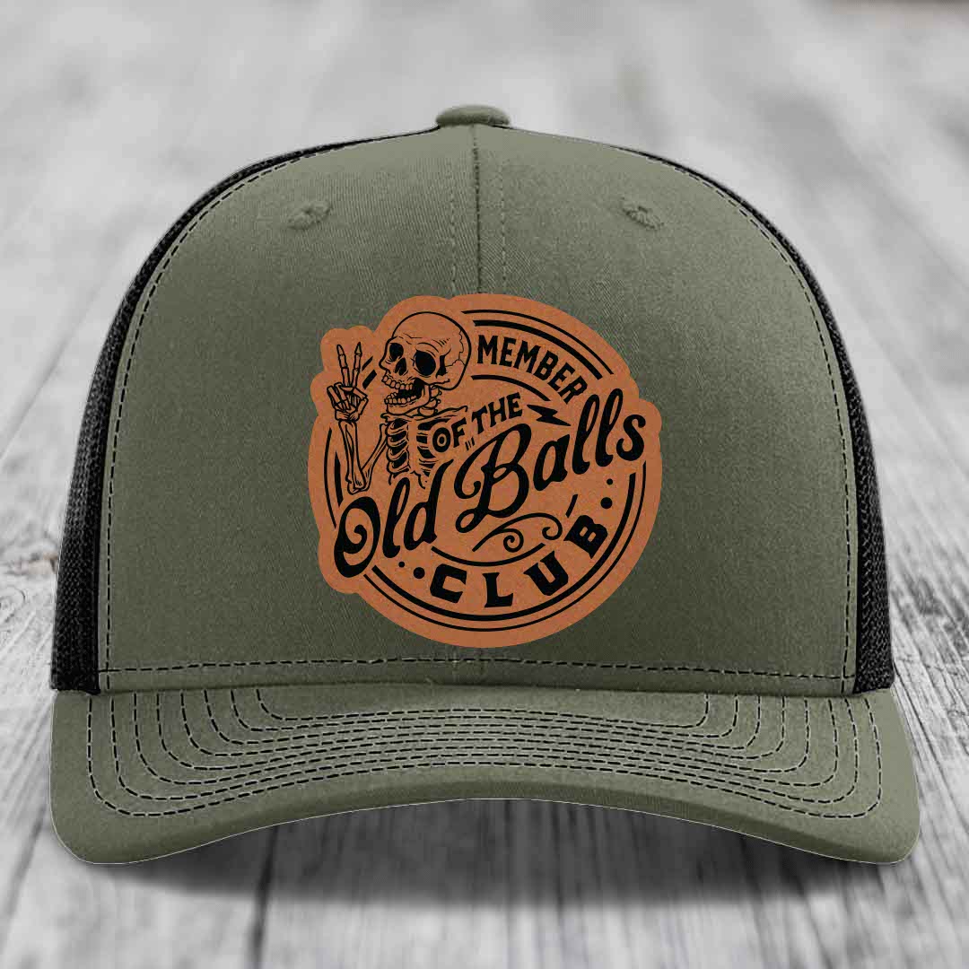 Member of the Old Balls Club - Leather Patch Hat - Rawhide to Black Patch - Richardson 112 Snapback Trucker Hat