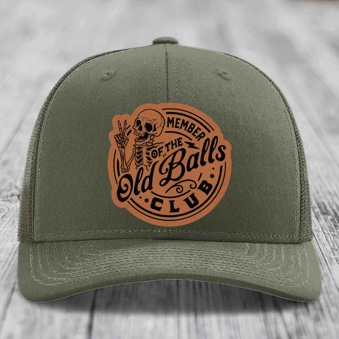 Member of the Old Balls Club - Leather Patch Hat - Rawhide to Black Patch - Richardson 112 Snapback Trucker Hat