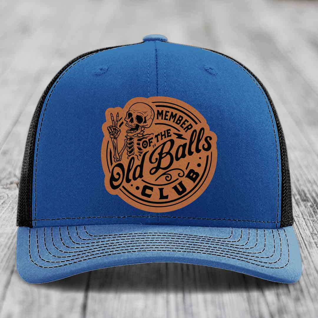 Member of the Old Balls Club - Leather Patch Hat - Rawhide to Black Patch - Richardson 112 Snapback Trucker Hat