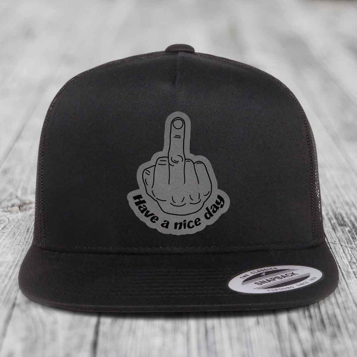 Black snapback hat with a grey &
