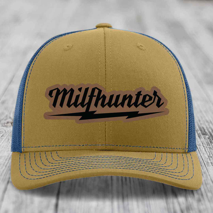 Milfhunter - Leather Patch Hat - Dark Brown to Black Patch - Richardson 112 Snapback Trucker Hat