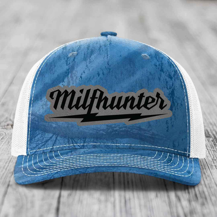 Milfhunter - Leather Patch Hat - Grey to Black Patch - Richardson 112PFP Snapback Trucker Hat