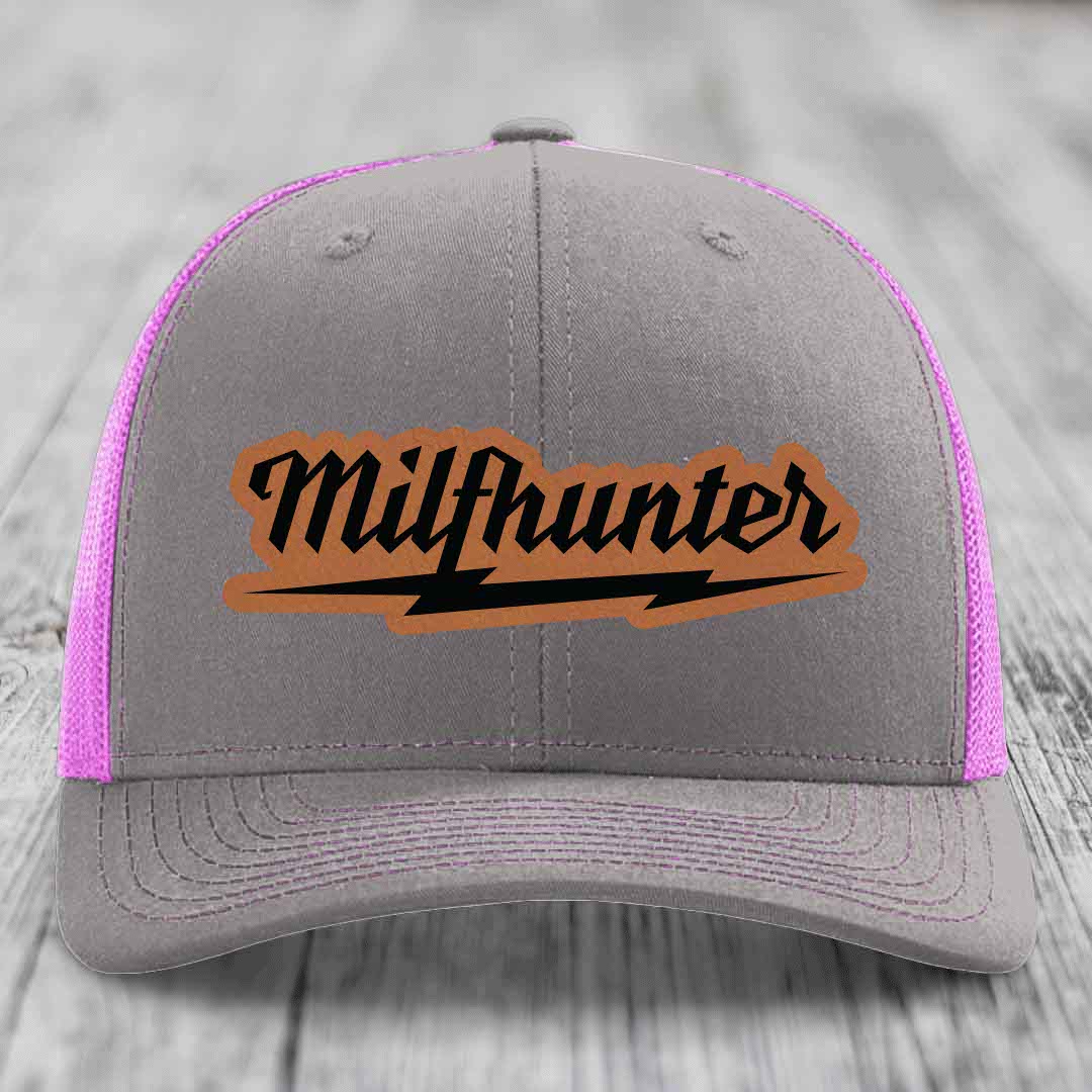 Milfhunter - Leather Patch Hat - Rawhide to Black Patch - Richardson 112 Snapback Trucker Hat