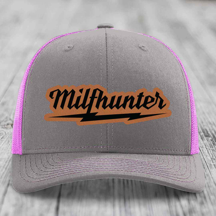 Milfhunter - Leather Patch Hat - Rawhide to Black Patch - Richardson 112 Snapback Trucker Hat