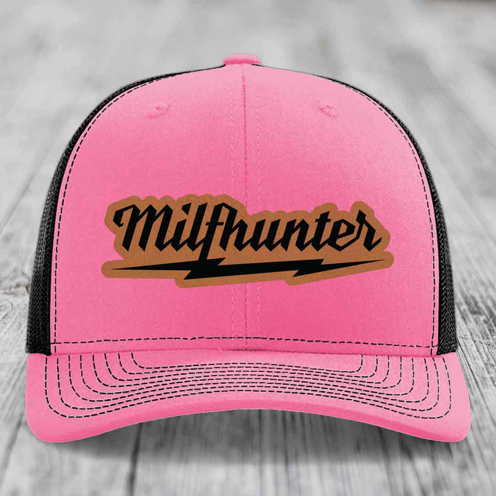 Milfhunter - Leather Patch Hat - Rawhide to Black Patch - Richardson 112 Snapback Trucker Hat