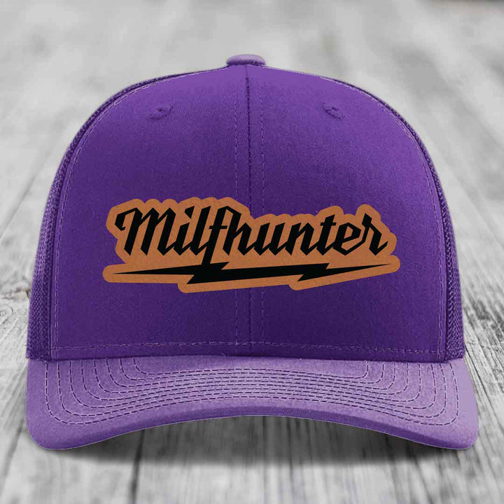 Milfhunter - Leather Patch Hat - Rawhide to Black Patch - Richardson 112 Snapback Trucker Hat