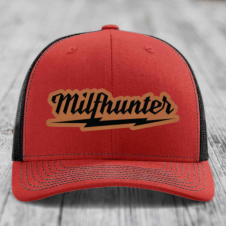 Milfhunter - Leather Patch Hat - Rawhide to Black Patch - Richardson 112 Snapback Trucker Hat