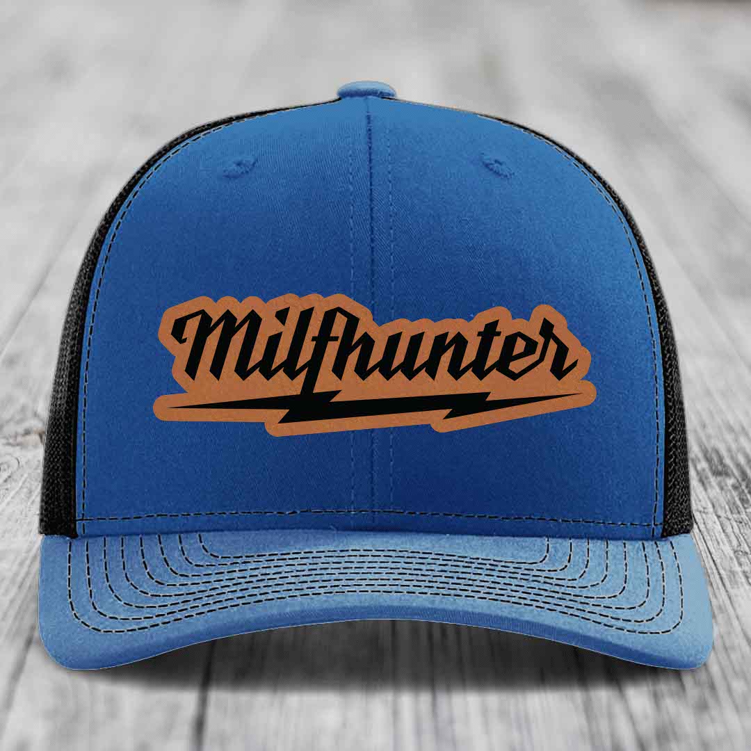 Milfhunter - Leather Patch Hat - Rawhide to Black Patch - Richardson 112 Snapback Trucker Hat